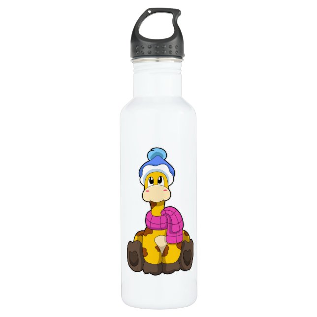Giraffe in Winter with Scarf & Hat 710 Ml Water Bottle (Front)