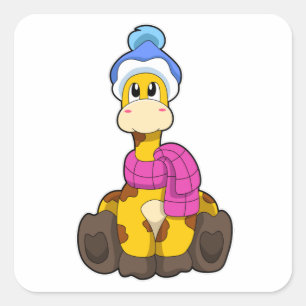 Giraffe in Winter with Scarf & Hat Square Sticker