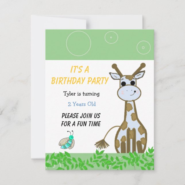Giraffe Invitation d'anniversaire (Devant)