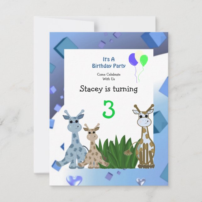 Giraffe Invitation d'anniversaire (Devant)