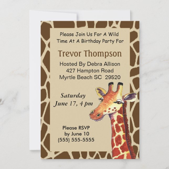 Giraffe Invitation d'anniversaire (Devant)