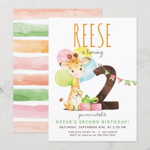 Giraffe Invitation de fête d'anniversaire
