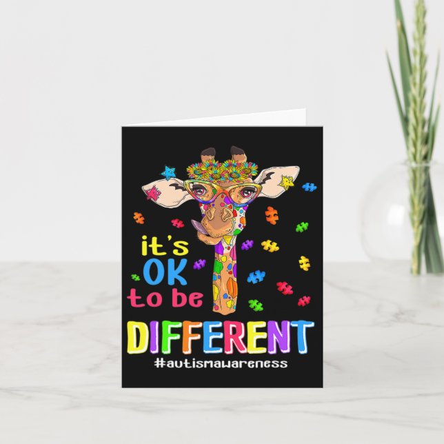 Giraffe It's Ok To Be Different Autism Awareness A Card (Front)