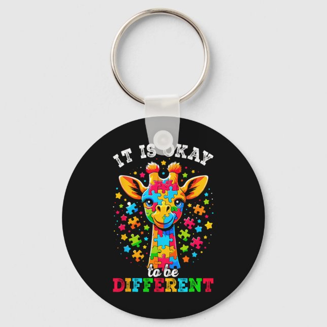 Giraffe It's Ok To Be Different Autism Awareness  Keychain (Front)