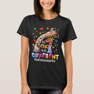  Giraffe It's Ok To Be Different Autism Awareness T-Shirt