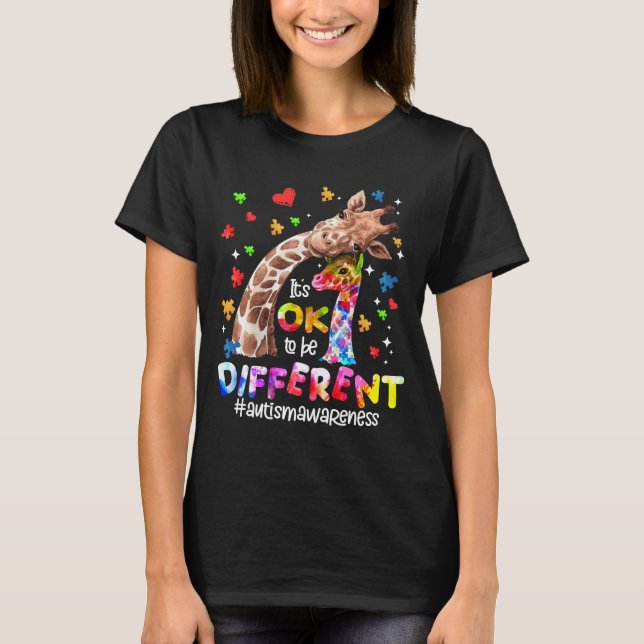  Giraffe It's Ok To Be Different Autism Awareness T-Shirt (Front)