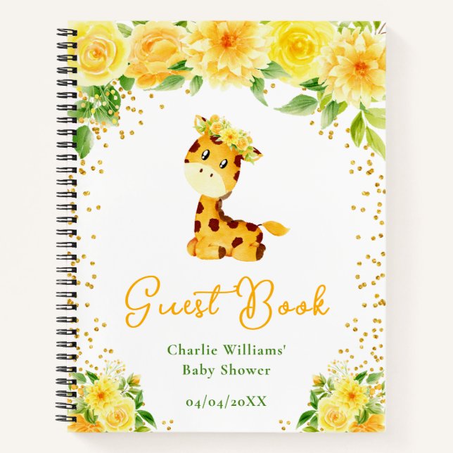 Giraffe Jaune Floral Baby shower Livre d'Invité (Devant)