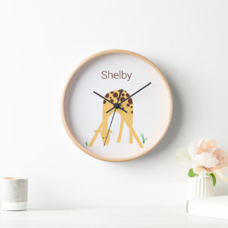 Giraffe Jaune Personnalisée, Horloge Ronde 10"