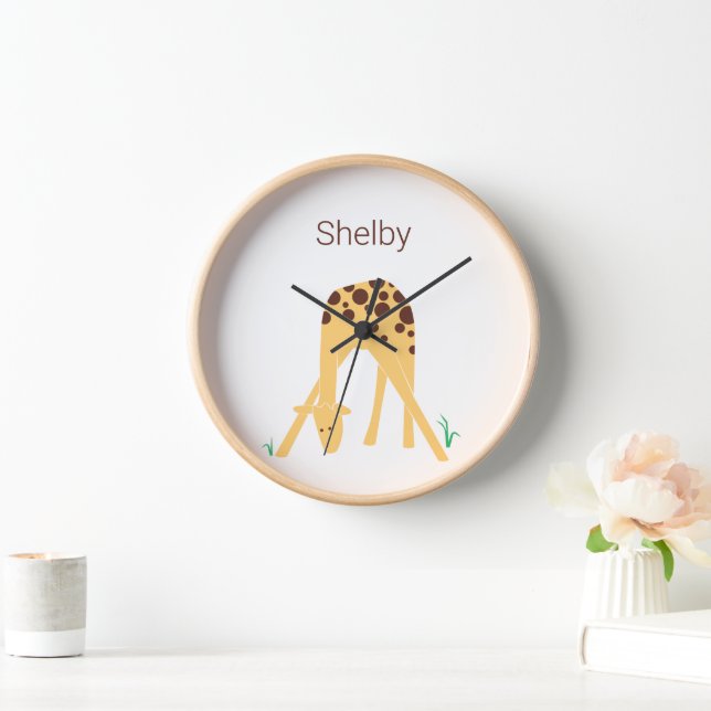 Giraffe Jaune Personnalisée, Horloge Ronde 10" (Maison)