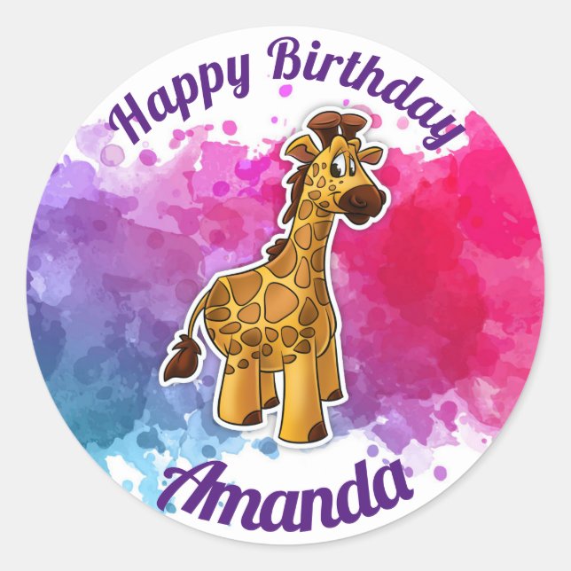 Giraffe joyeux Sticker d'anniversaire (Devant)