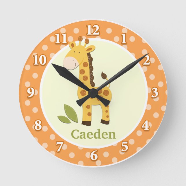 Giraffe Jungle Adventure (Orange) Horloge murale (Recto)