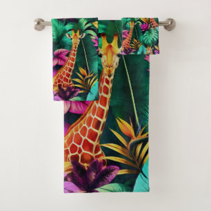 Giraffe Jungle Dreams Seamless Surface Pattern Bath Towel Set