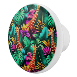 Giraffe Jungle Dreams Seamless Surface Pattern Ceramic Knob