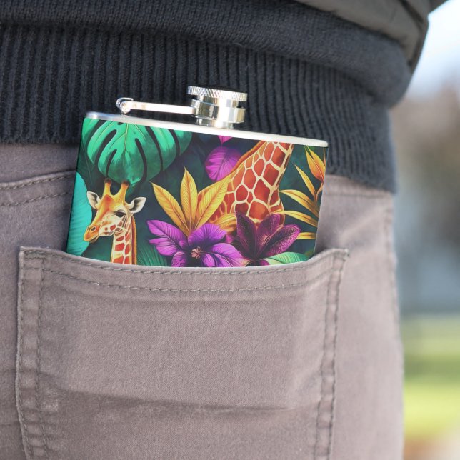 Giraffe Jungle Dreams Seamless Surface Pattern Hip Flask (In Situ)