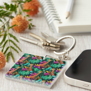 Giraffe Jungle Dreams Seamless Surface Pattern Keychain