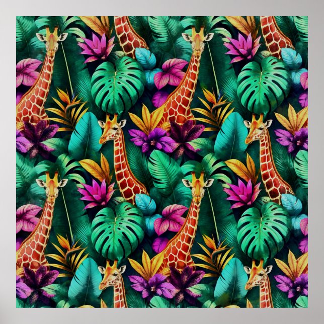 Giraffe Jungle Dreams Seamless Surface Pattern Poster (Front)