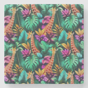 Giraffe Jungle Dreams Seamless Surface Pattern Stone Coaster