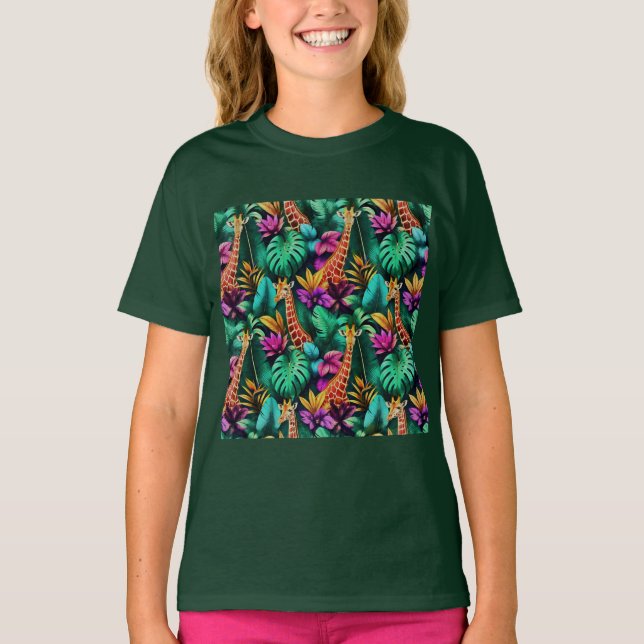 Giraffe Jungle Dreams Seamless Surface Pattern T-Shirt (Front)