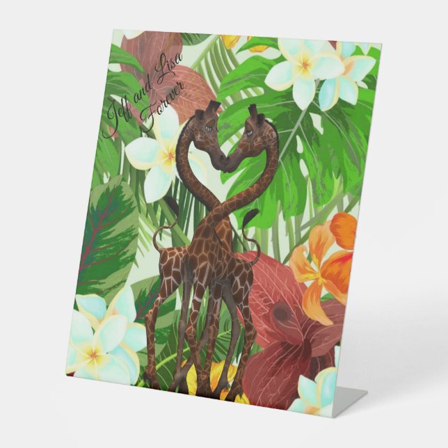 Giraffe Jungle In Love Table Top Sign (Front)