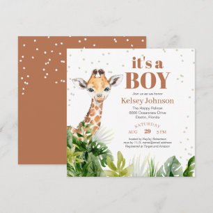 Giraffe Jungle Safari Boy Baby Shower Invitation