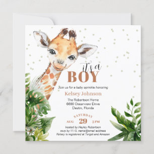 Giraffe Jungle Safari It's a Baby Sprinkle Invitation
