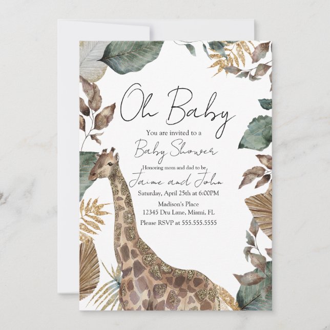 Giraffe Jungle Wild Baby Shower Invitation (Front)