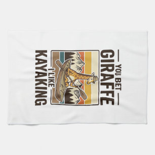Giraffe Kayaking Vintage Funny T-Shirt Design_1 Kitchen Towel
