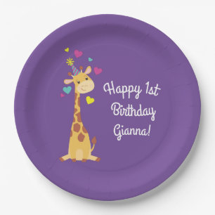Giraffe Kids Birthday Party Cute Paper Plate
