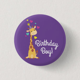 Giraffe Kids Party Cute Birthday Boy 1 Inch Round Button