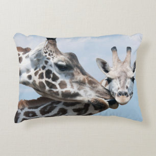 Giraffe Kisses Her Calf Decorative Pillow