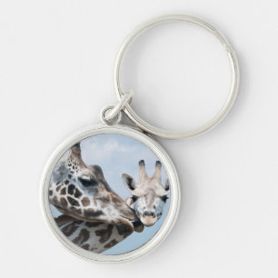 Giraffe Kisses Her Calf Keychain