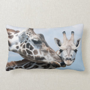 Giraffe Kisses Her Calf Lumbar Pillow