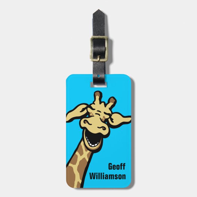 Giraffe laughing graphic named luggage tag (Front Vertical)