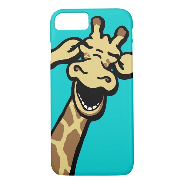 Giraffe laughing graphic teal iPhone case (Back)