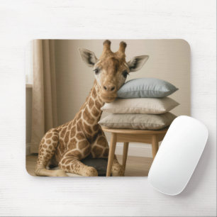 Giraffe Leaning On Pillow Stack Mouse Pad