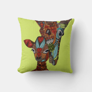 giraffe love chartreuse throw pillow