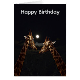 Giraffe Love In The Moonlight, Birthday Card