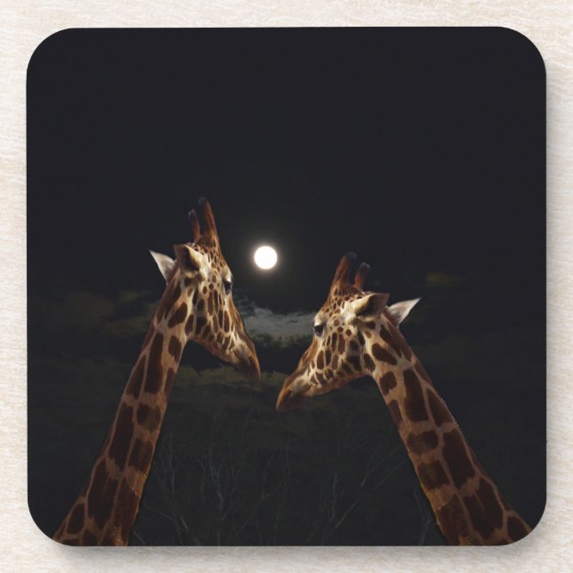 Giraffe Love In The Moonlight, Coaster (Front)