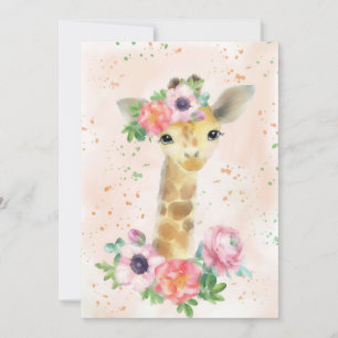 Giraffe Lover Baby Giraffe With Flower Invitation