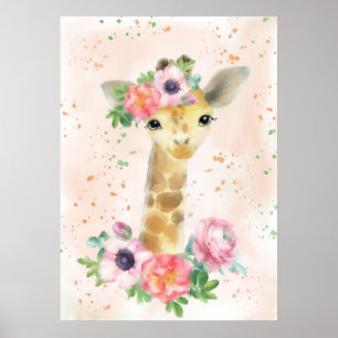 Giraffe Lover Baby Giraffe With Flower Poster