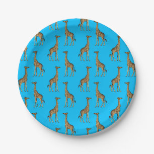 Giraffe Lover Blue Wild Animals Zoo African Safari Paper Plate