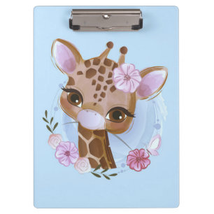 Giraffe Lover Cute Baby Giraffe With Flower Clipboard