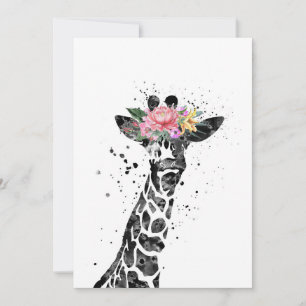 Giraffe Lover Giraffe And Flower Invitation