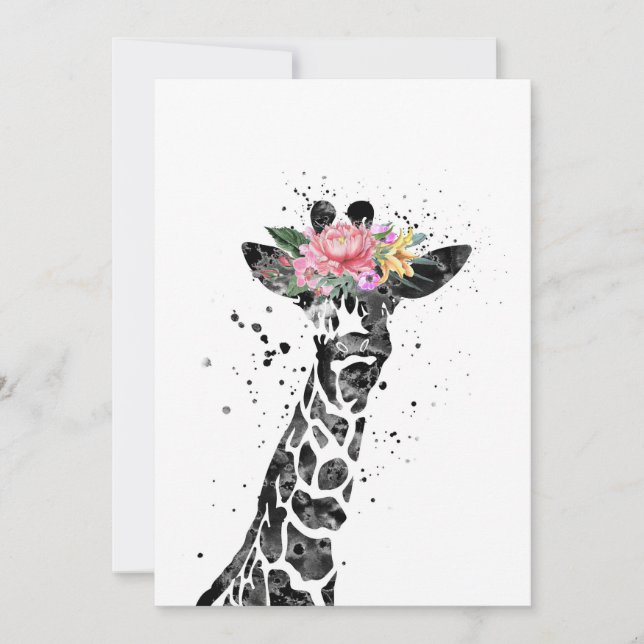 Giraffe Lover Giraffe And Flower Invitation (Front)