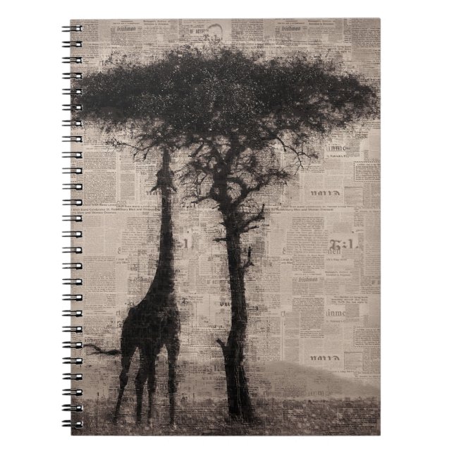 Giraffe Lover Giraffe Newspaper Art Notebook (Front)