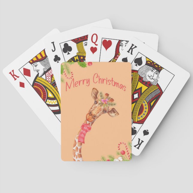 Giraffe Lover Giraffes Africa Merry Christmas Playing Cards (Back)
