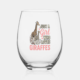 Giraffe Lover Girl Vintage Engraving Shirt Design_ Stemless Wine Glass