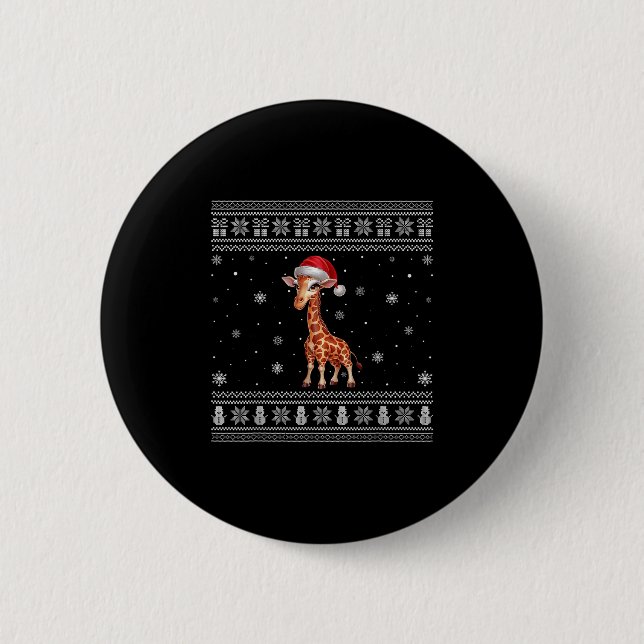 Giraffe Lovers Men Women Santa Ugly Xmas Sweater  2 Inch Round Button (Front)