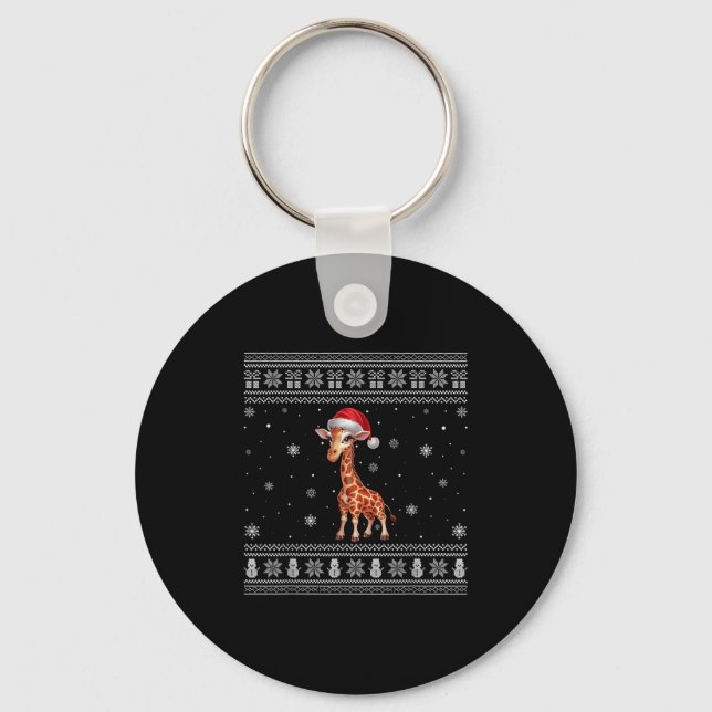 Giraffe Lovers Men Women Santa Ugly Xmas Sweater  Keychain (Front)