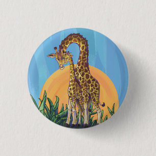 Giraffe Mama and Baby 1 Inch Round Button